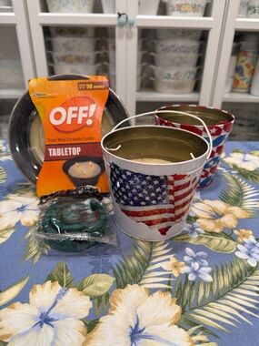 Tabletop Citronella Candle with Patriotic Metal Tins - White/Red/Blue
